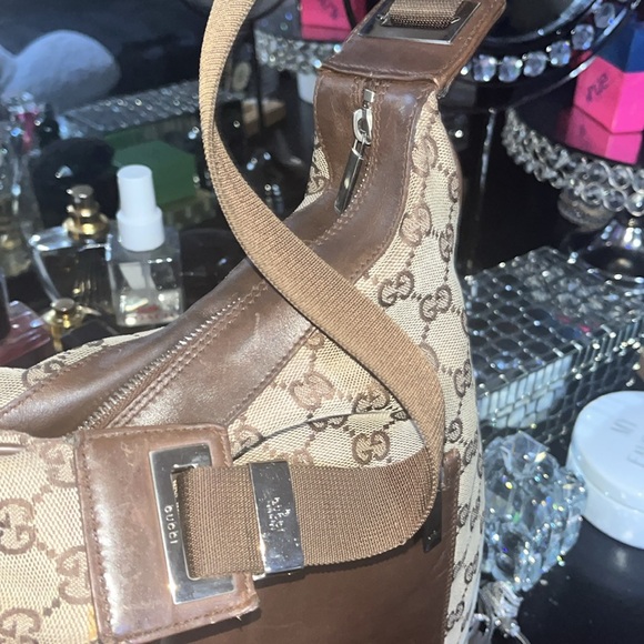 Gucci GUC+ Vintage Tan GG Monogram wBrown Leather Trim Shoulder Bag - Picture 4 of 5